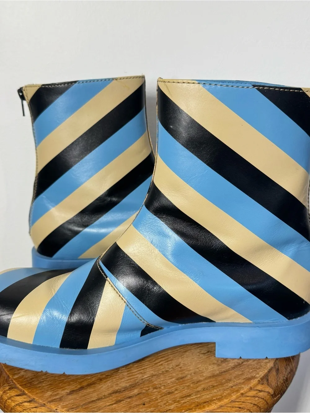 Camper MIL 1978 Zip Ankle Boots Blue Tan Black Stripe Leather Men’s 43/ US 9.5